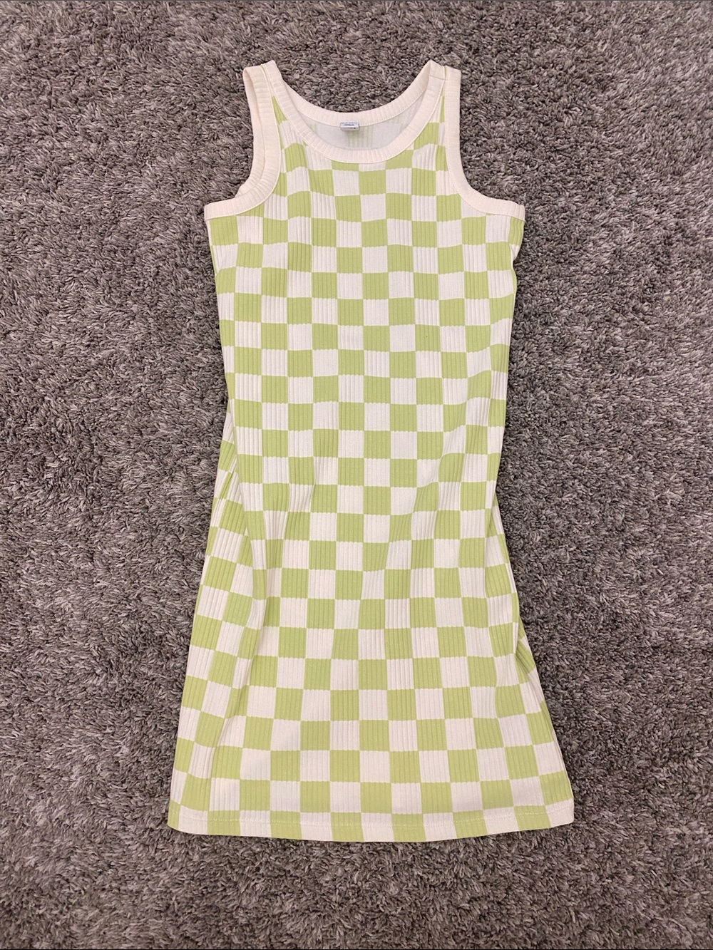 Old Navy Green and White Checkerboard Ribbed Tank Dress